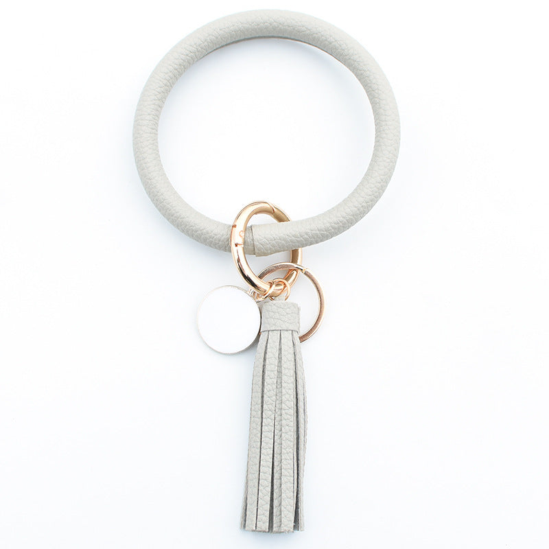 Wholesale Tie-dyed PU Leather Tassel Bracelet Keychain